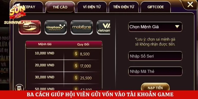 Nạp Tiền Sunwin Nhanh Chóng Và An Toàn Cho Mọi Giao Dịch 3 Ba cách giúp hội viên gửi vốn vào tài khoản game